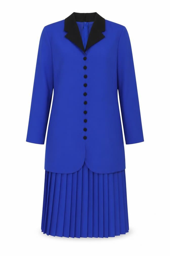 Front view of Berkertex women’s blue polyester shirt dress, size UK 12, v-neck pullover