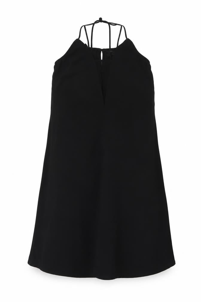 Front view of H&M women’s black polyester a-line, size XS, round neck button