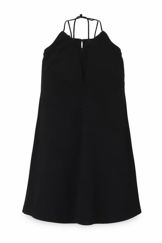 Front view of H&M women’s black polyester a-line, size XS, round neck button