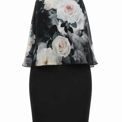 Lipsy Womens Black Floral Polyester Pencil Dress Size S Halter Button