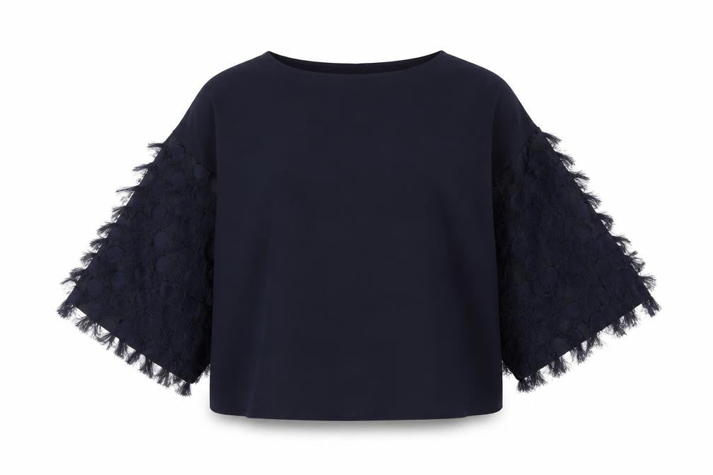 Front view of H&M women’s blue polyester basic blouse, size L, round neck