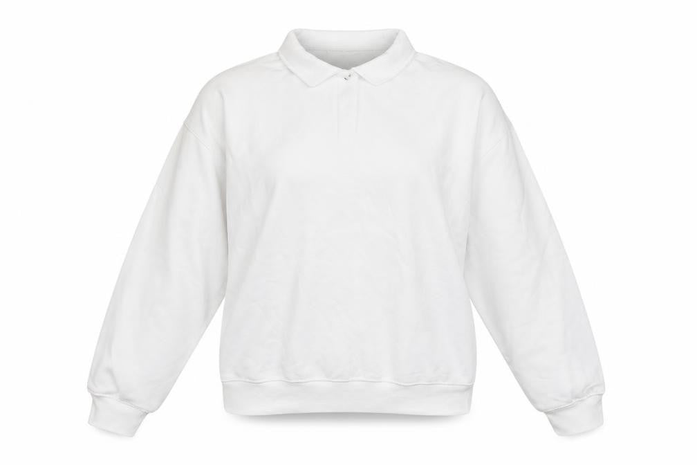 Front view of Zara women’s white cotton pullover sweatshirt, size S, button