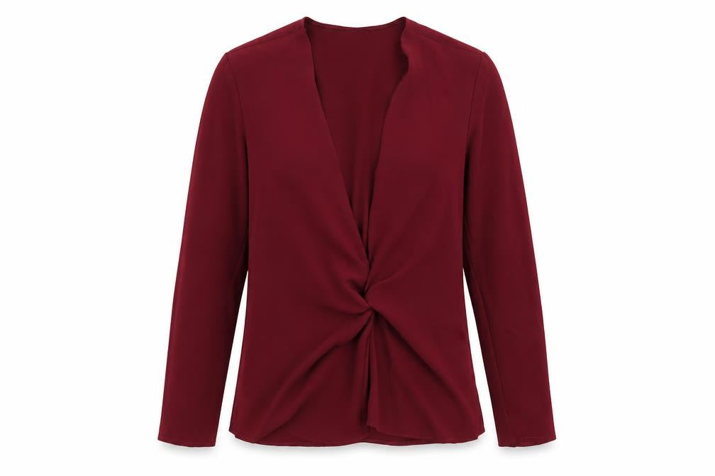 Front view of Topshop women’s red polyester basic blouse, size UK 8, v-neck