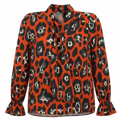 Zack London Womens Orange Animal Print Polyester Basic Blouse Size 12 V-Neck - Leopard Print Pussy Bow