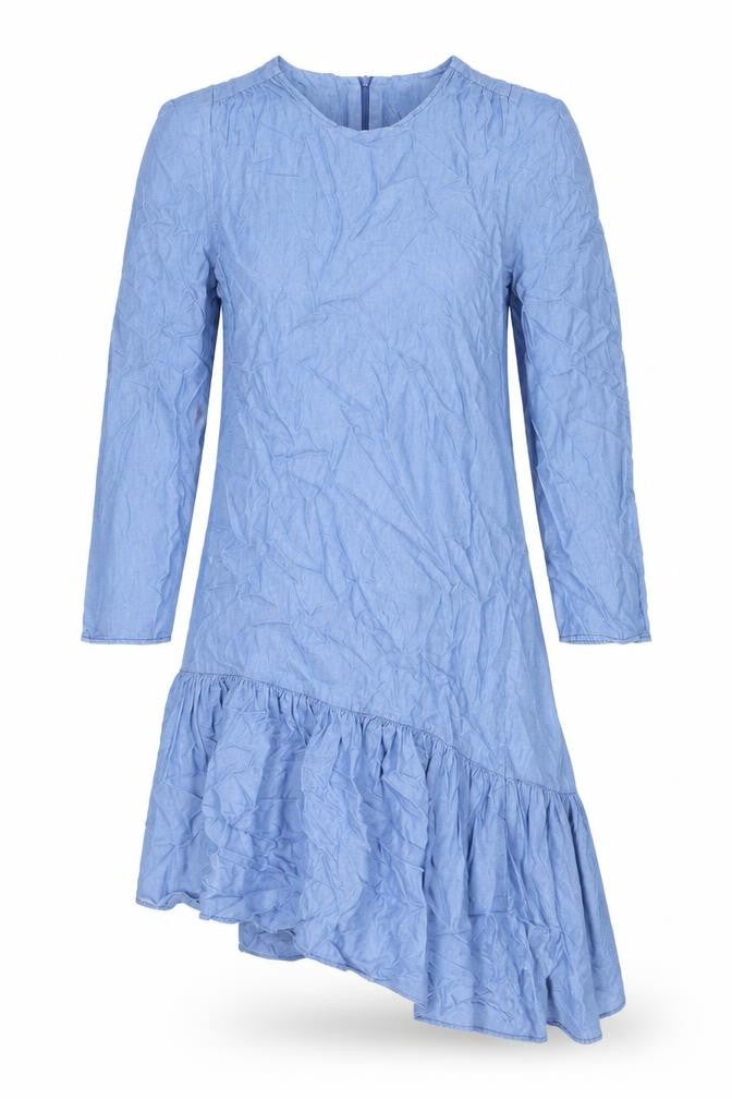 Front view of Zara women’s blue lyocell a-line, size M, round neck zip