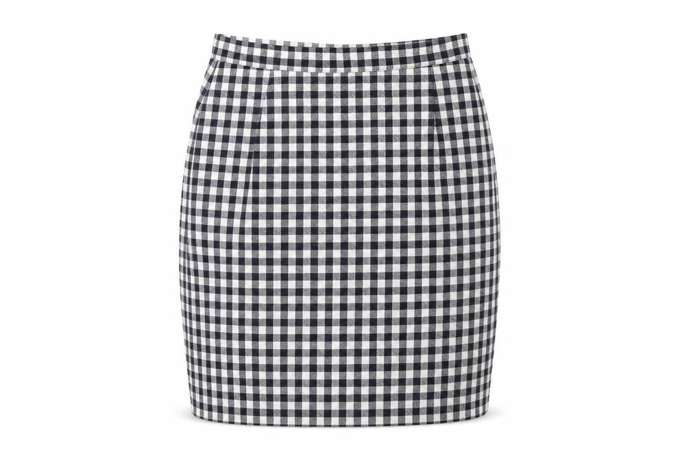 Preworn Womens Blue Check Polyester Straight & Pencil Skirt Size 28 in Zip
