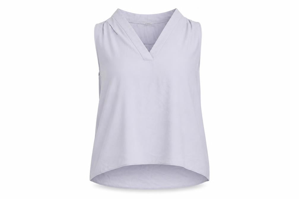 Front view of Papaya women’s purple polyester basic tank, size UK 12, v-neck