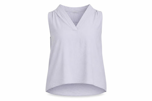 Front view of Papaya women’s purple polyester basic tank, size UK 12, v-neck