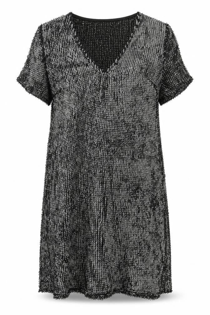 Front view of Missguided women’s silver polyester a-line, size UK 10, v-neck pullover