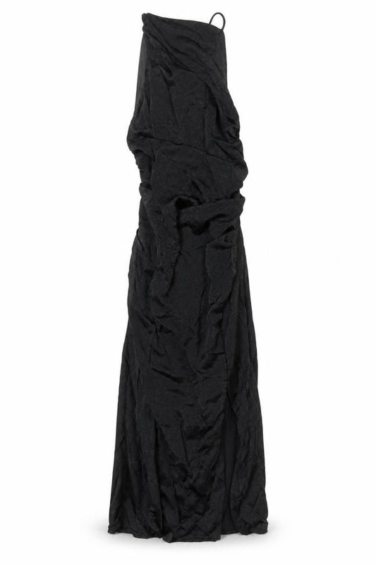 Front view of Boohoo women’s black polyester maxi, size UK 10, square neck zip