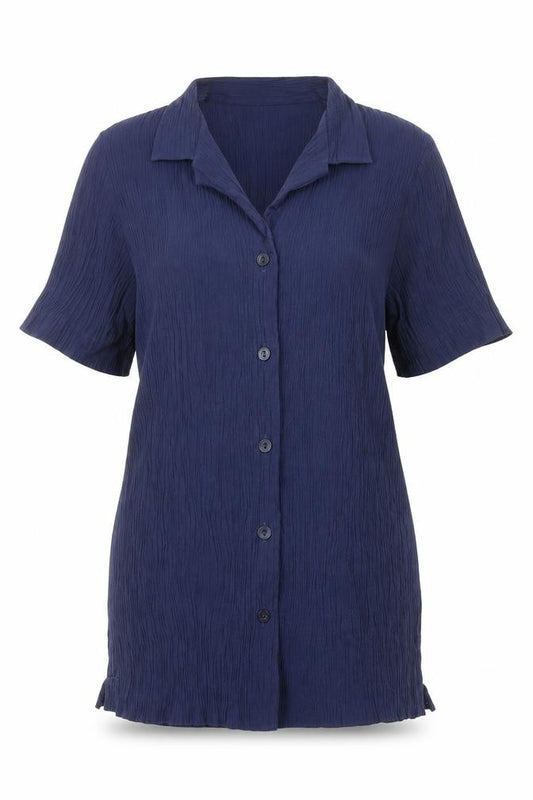 Front view of Lauren Duvar women’s black polyester basic button-up, size UK 12, collared