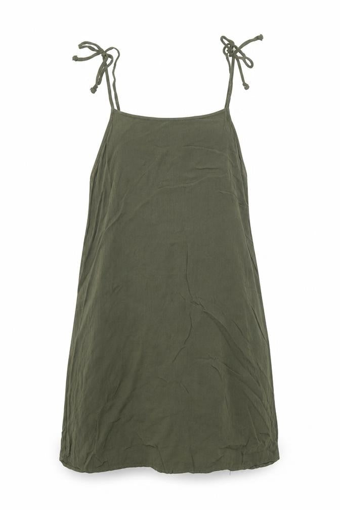 Front view of Forever 21 women’s green viscose slip dress, size S, square neck pullover