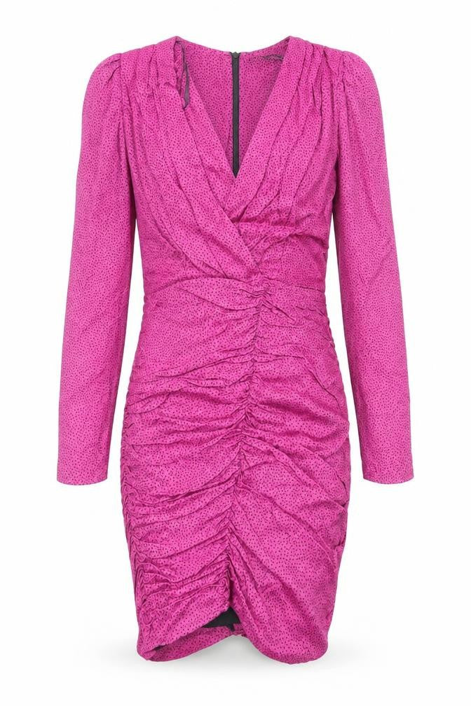 Zara Womens Pink Animal Print Polyester Bodycon Size XS V-Neck Zip - Pleat Detail