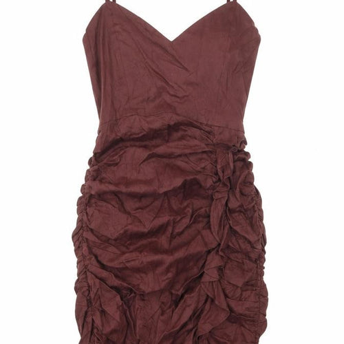 Zara Womens Brown Cotton Bodycon Size S Sweetheart Zip