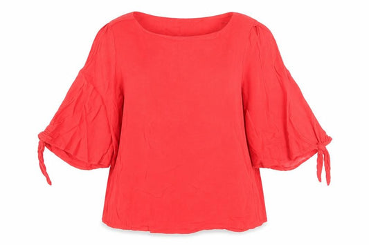 Front view of H&M women’s red polyester basic blouse, size UK 8, round neck