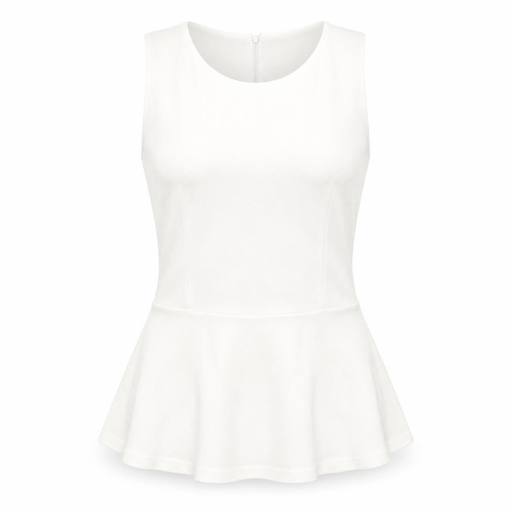 Front view of Zara women’s beige cotton basic tank, size S, round neck