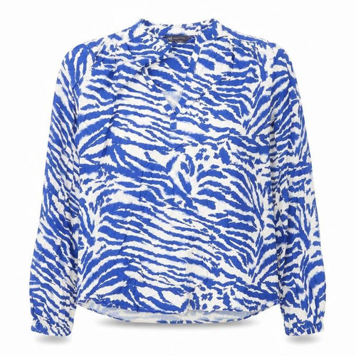Marks and Spencer Womens Blue Animal Print Viscose Basic Blouse Size 6 Round Neck - Tiger Print
