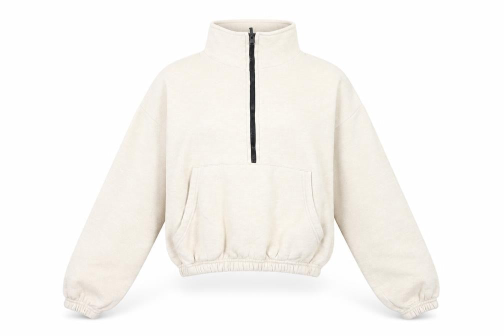 Front view of I SAW IT FIRST women’s beige cotton pullover sweatshirt, size UK 6, pullover