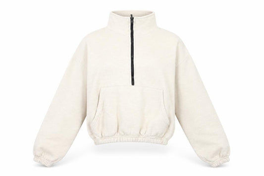 Front view of I SAW IT FIRST women’s beige cotton pullover sweatshirt, size UK 6, pullover