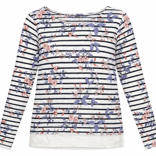 ESMARA Womens White Boat Neck Floral Polyester Pullover Jumper Size XS - Chiffon Hem
