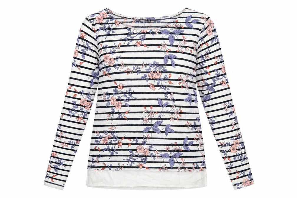 ESMARA Womens White Boat Neck Floral Polyester Pullover Jumper Size XS - Chiffon Hem