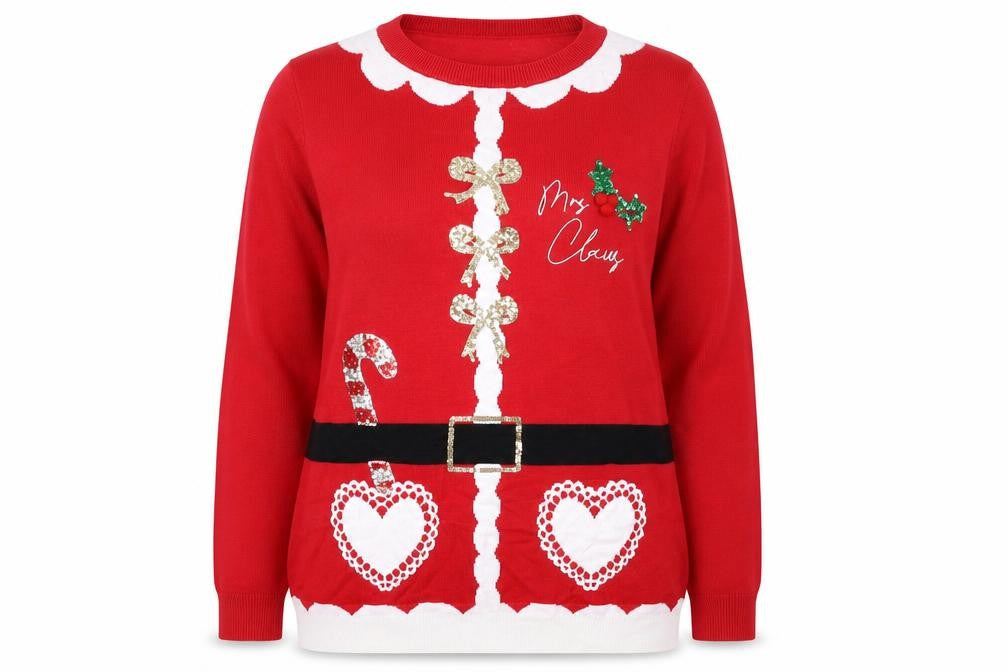 Front view of Society Eight women’s red round neck viscose jumper, size XL