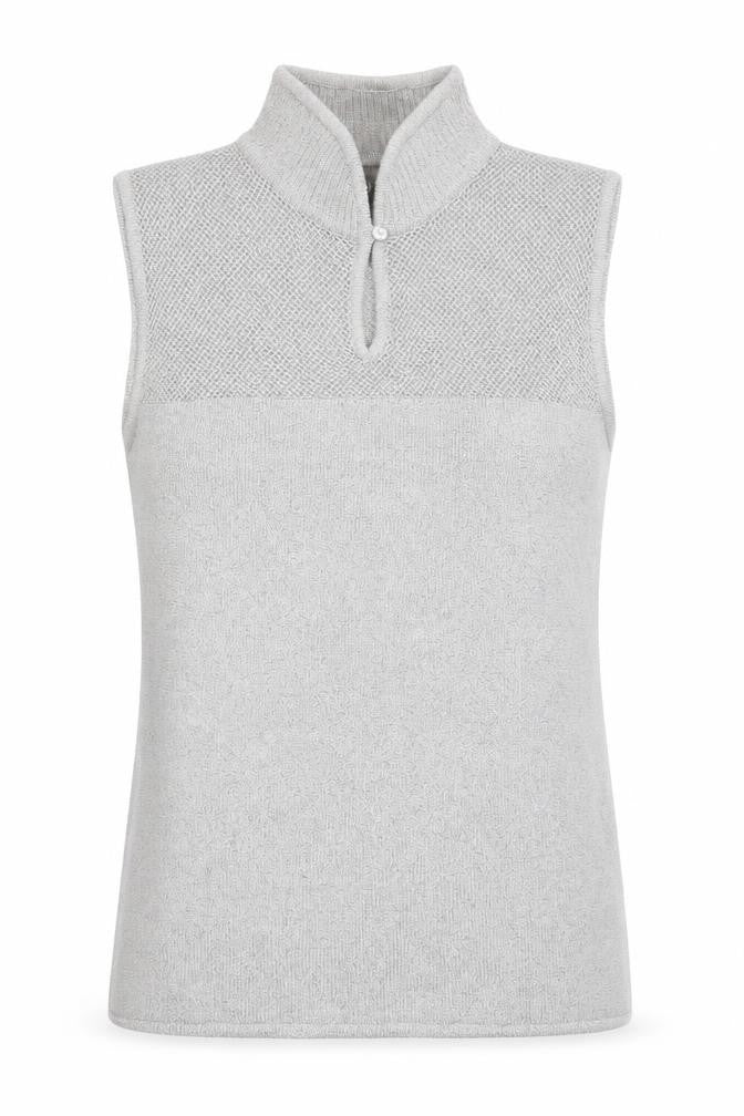 Front view of E'sensual women’s grey acetate basic tank, size M, mock neck