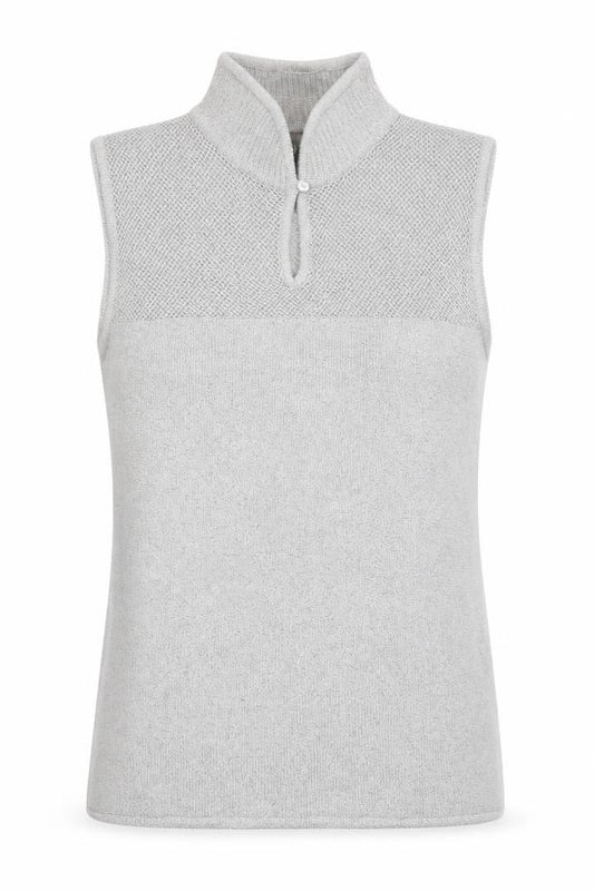 Front view of E'sensual women’s grey acetate basic tank, size M, mock neck
