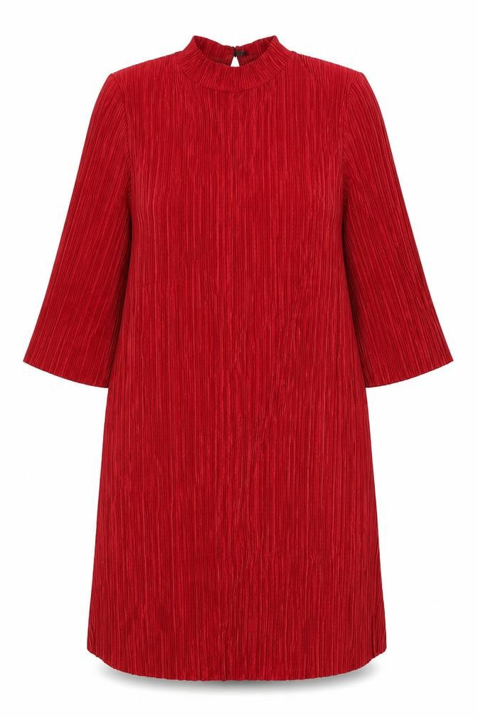 Front view of Boohoo women’s red polyester a-line, size UK 12, mock neck button