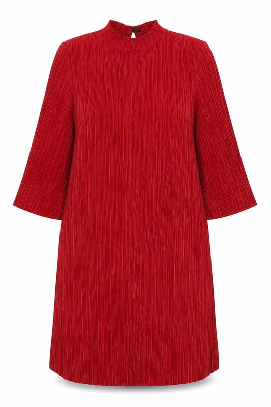 Front view of Boohoo women’s red polyester a-line, size UK 12, mock neck button