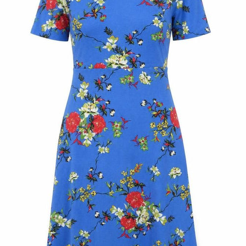 TU Womens Blue Floral Viscose A-Line Size 8 Boat Neck Tie