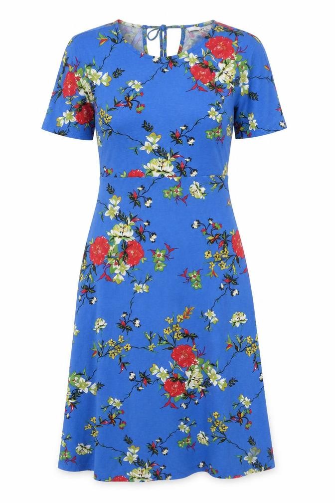 TU Womens Blue Floral Viscose A-Line Size 8 Boat Neck Tie