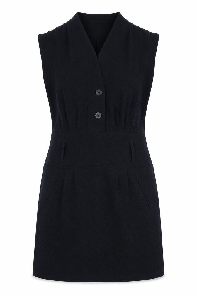 Front view of VILA women’s blue polyester shift, size M, v-neck pullover