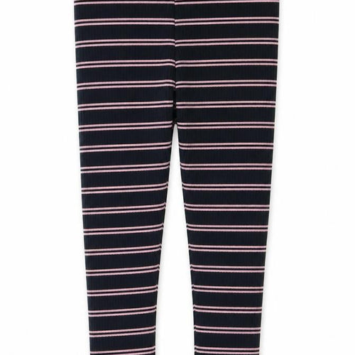 NEXT Girls Blue Striped Cotton Jogger Trousers Size 9 Months Regular Pullover - Leggings
