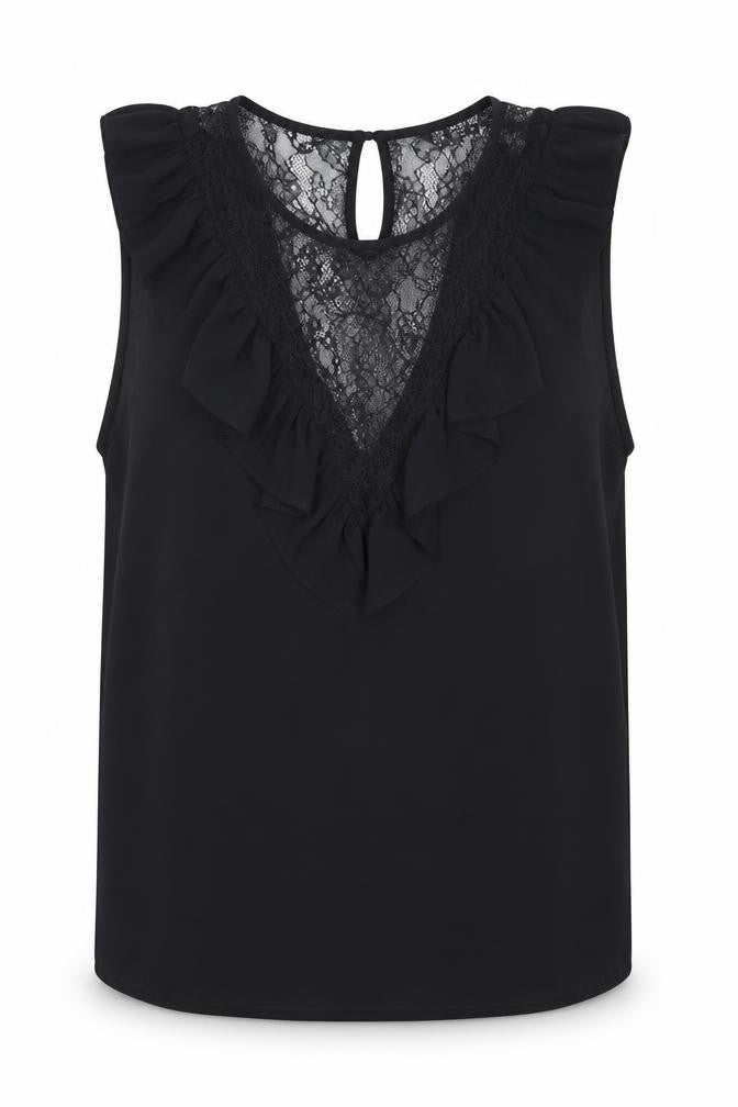 Front view of Zara women’s black polyester basic blouse, size M, scoop neck