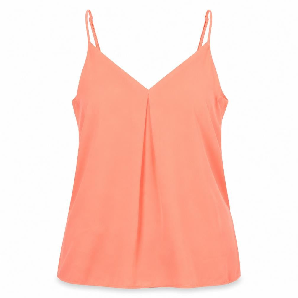 Front view of F&F women’s pink polyester basic tank, size UK 12, v-neck