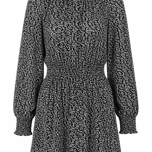 New Look Womens Black Floral Polyester Fit & Flare Size 6 Mock Neck Pullover - Shirred Waist