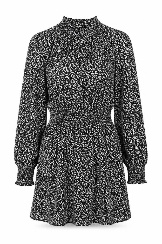 New Look Womens Black Floral Polyester Fit & Flare Size 6 Mock Neck Pullover - Shirred Waist
