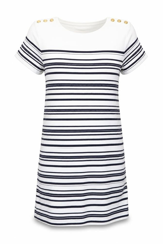 Zara Womens White Striped Polyamide T-Shirt Dress Size S Round Neck Pullover
