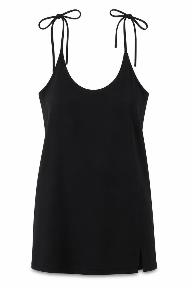 Front view of Preworn women’s black polyester basic tank, size UK 14, round neck