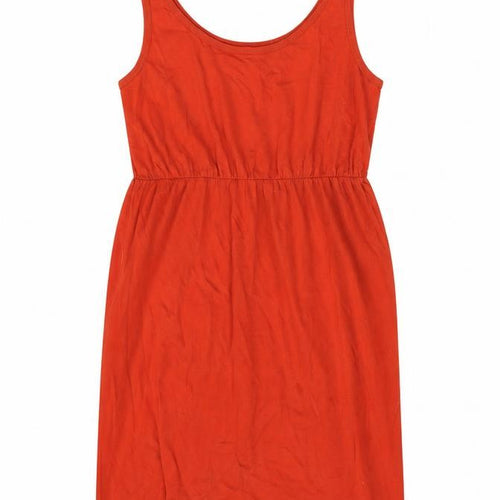 Preworn Womens Red 100% Cotton Tank Dress One Size Scoop Neck Pullover