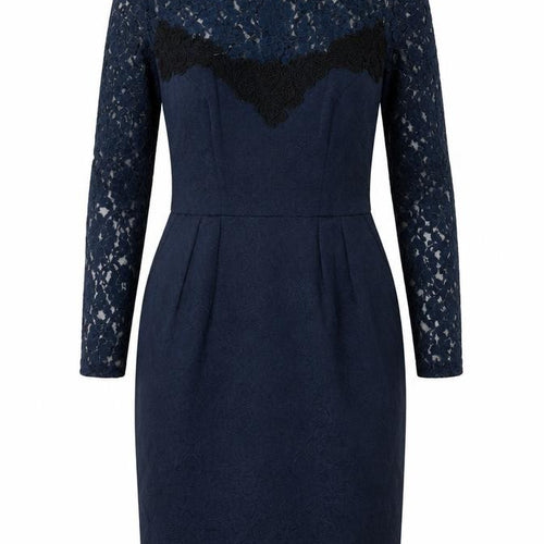 Warehouse Womens Blue Polyester Pencil Dress Size 6 Round Neck Zip - Lace Top