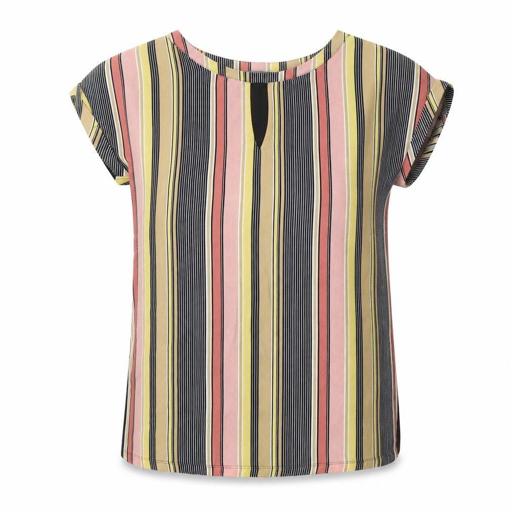 Front view of Papaya women’s multicoloured striped polyester basic blouse, size UK 8, scoop neck