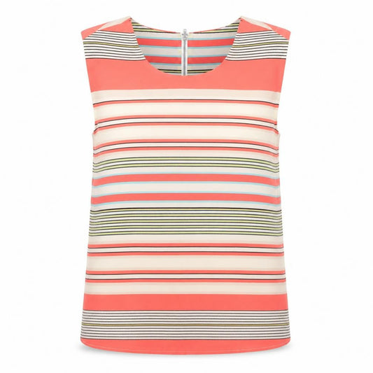 Front view of Oasis women’s multicoloured striped polyester basic blouse, size UK 10, scoop neck