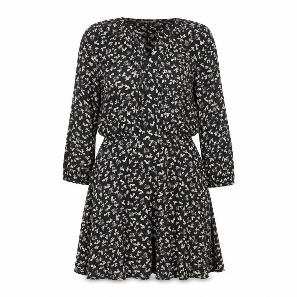 Front view of Indigo women’s grey geometric modal a-line, size UK 10, boat neck pullover - squirrel print