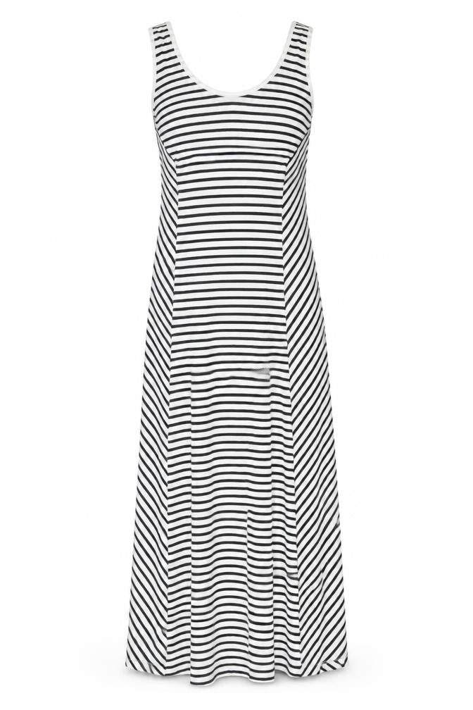 Front view of ESMARA women’s white striped polyester maxi, size XS, scoop neck pullover
