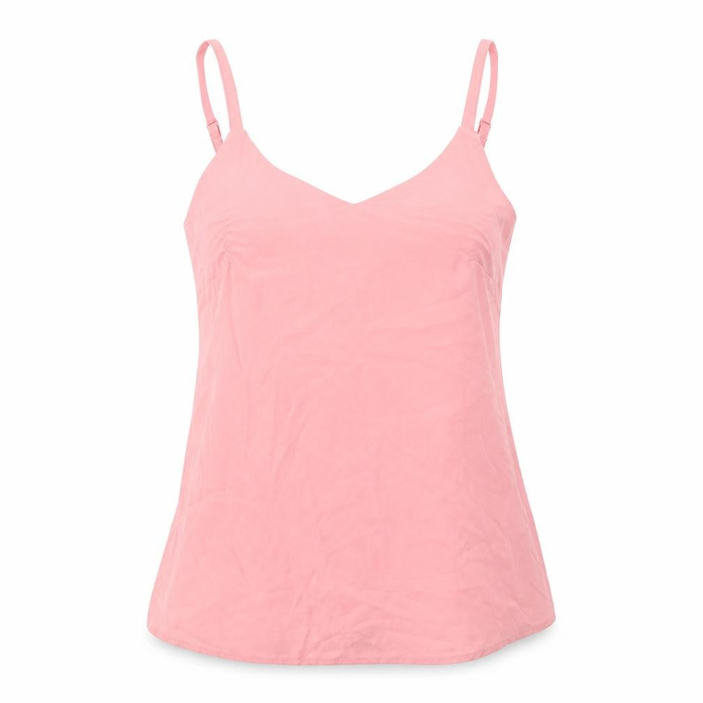 Front view of F&F women’s pink polyester basic tank, size UK 6, v-neck
