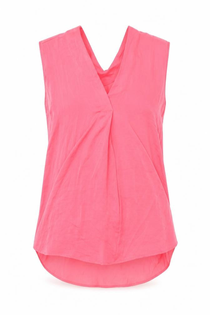Front view of Marks & Spencer women’s pink polyester basic blouse, size UK 6, v-neck