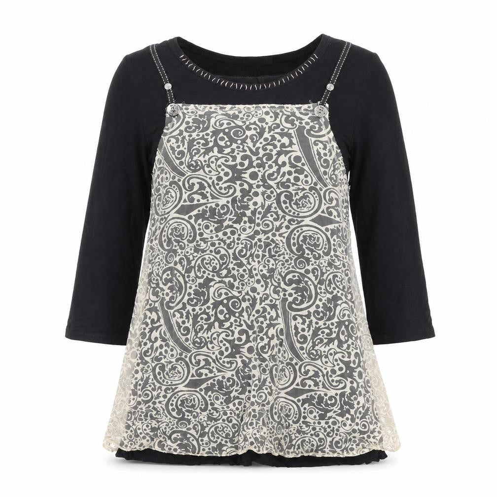 Front view of Stella women’s black geometric polyester basic blouse, size UK 10, round neck