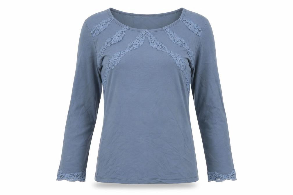 Front view of Only Hearts women’s blue nylon basic t-shirt, size M, round neck